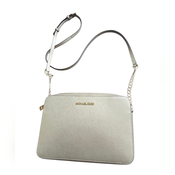 Michael Kors Jet Set Saffiano Chain Leather Crossbody Bag Women Gold - Picture 1 of 16